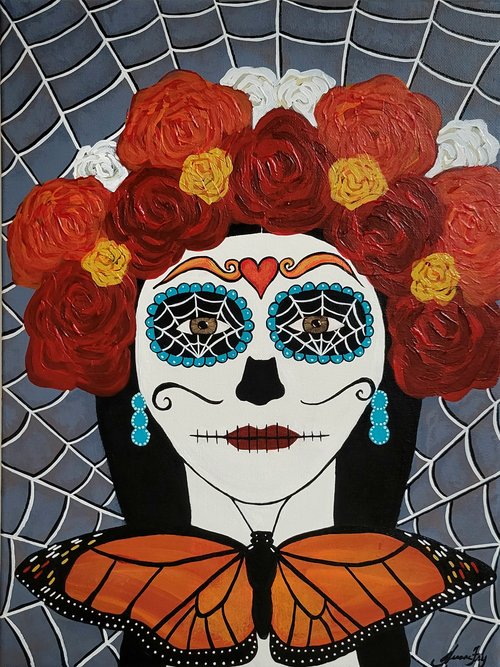 Day of the Dead - Her Monarch Guide - Original Painting 12x16