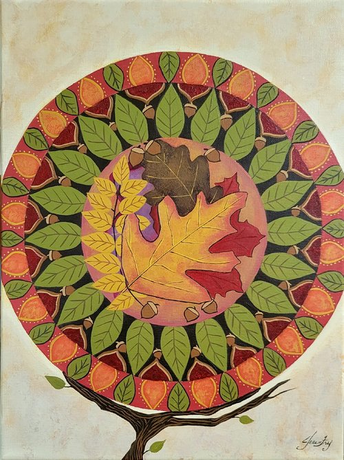 She Holds the Seasons - Original Mandala Painting 12x16