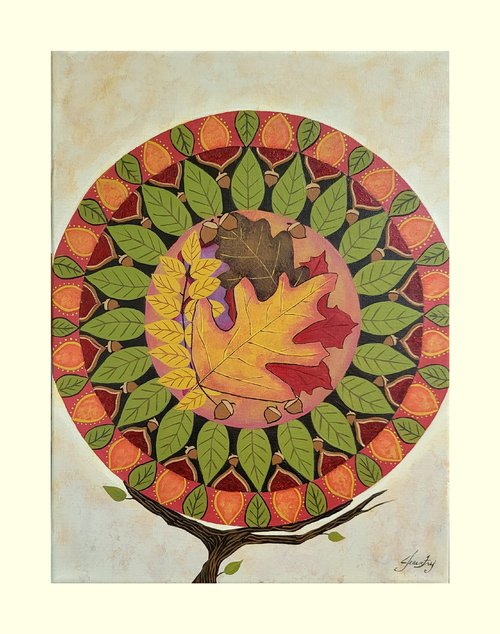 She Holds the Seasons - Original Mandala Painting 12x16