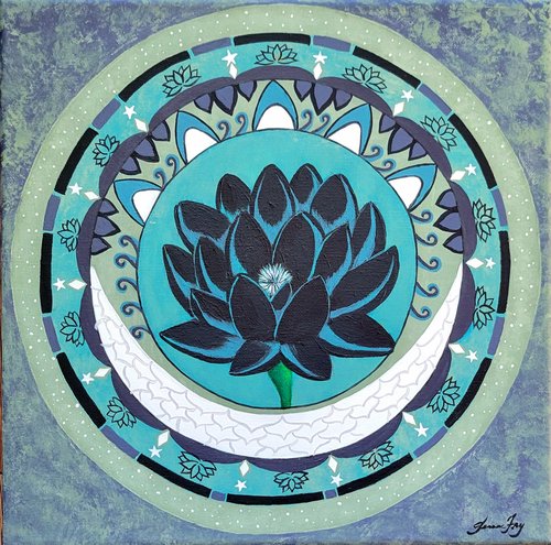 Black Lotus Mandala - Original Painting 12x12
