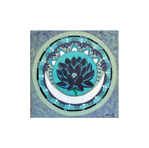Black Lotus Mandala - Original Painting 12x12
